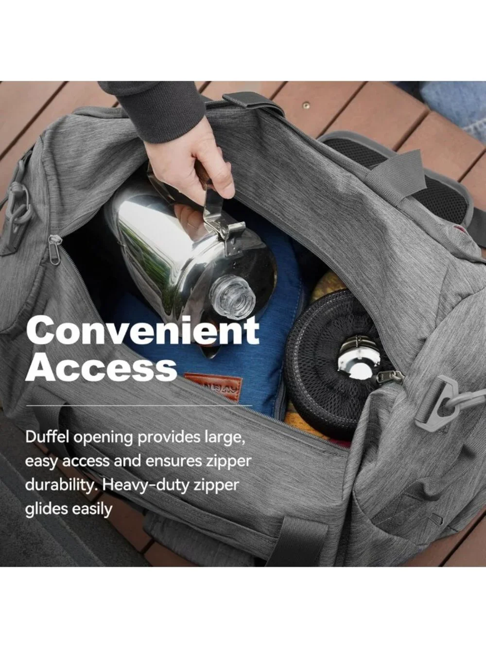 65L Foldable Duffle Bag with Shoe Compartment - Water-Resistant Travel Gym Bag
